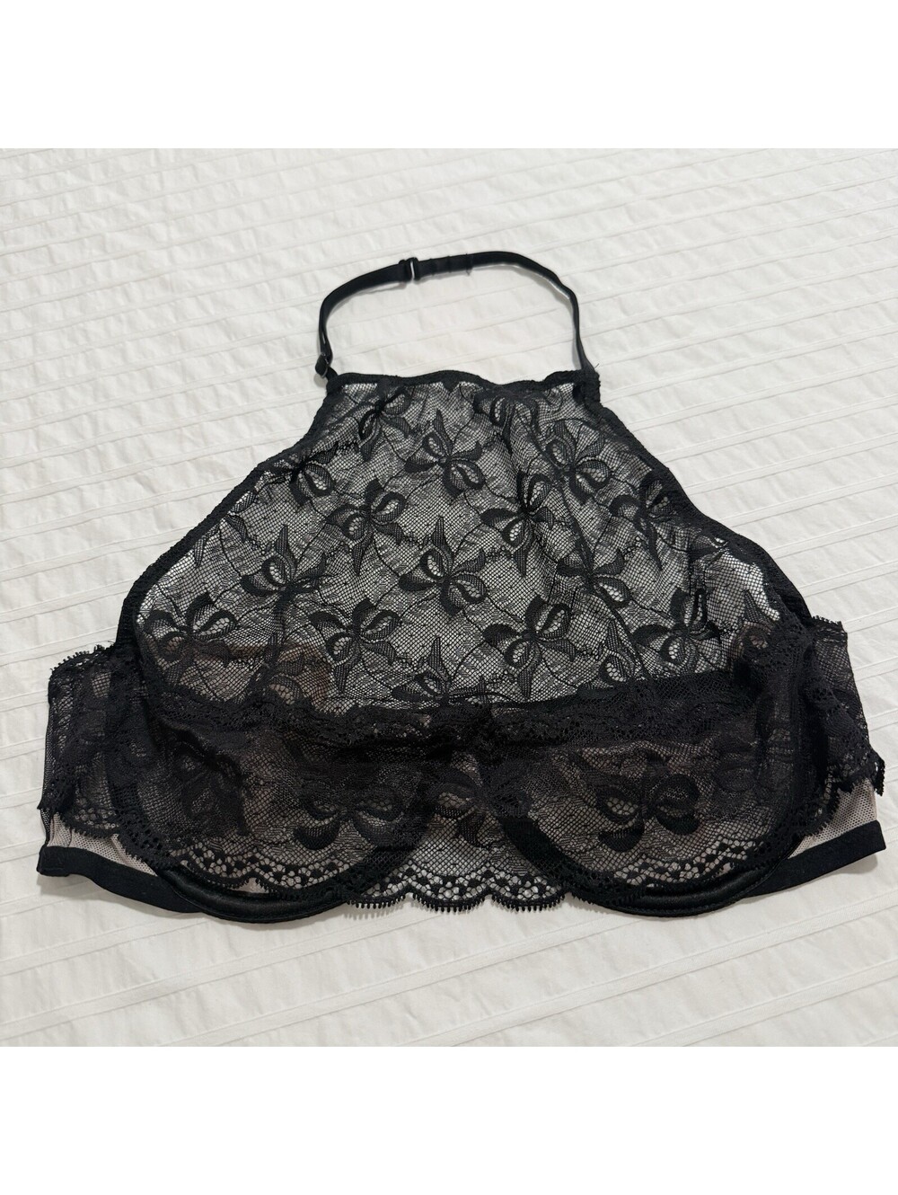 Victoria's Secret 34C Very Sexy Bow Lace High Neck Unlined Halter Bra Underwire